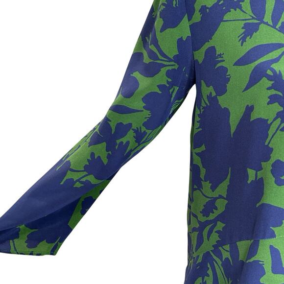 Max Mara Silk Tunic Top Womens Size 4 Blue Green Floral Designer Luxury Timeless - Picture 9 of 13